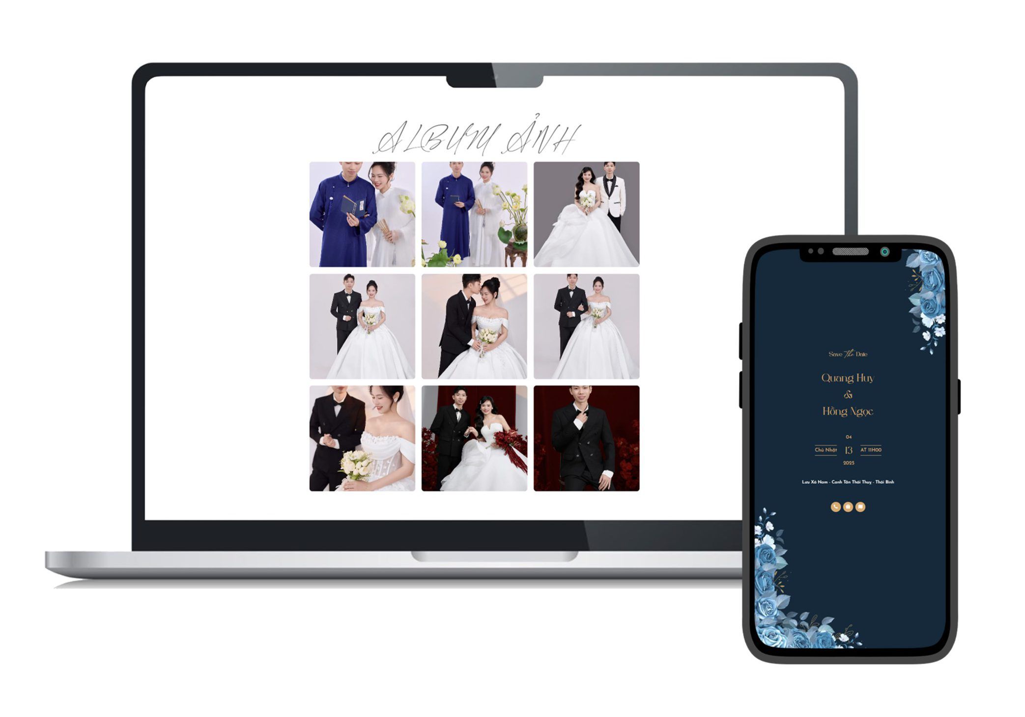 Mẫu thiệp Xanh luxury Quang Huy & Hồng Ngọc